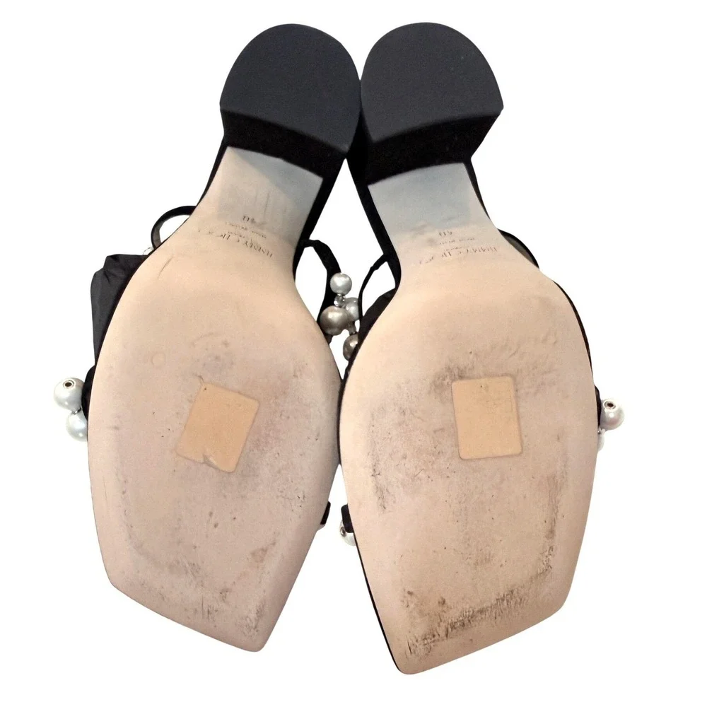 Jimmy Choo Sandals Amara 85 Black Suede Pearl  Block Heel‎ Size 40/US 10